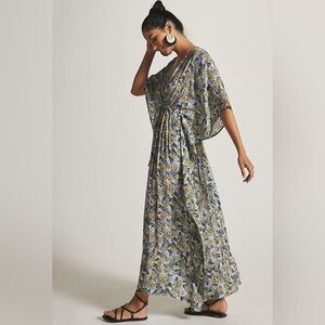 Anthropologie Blue and Yellow Maxi Dress